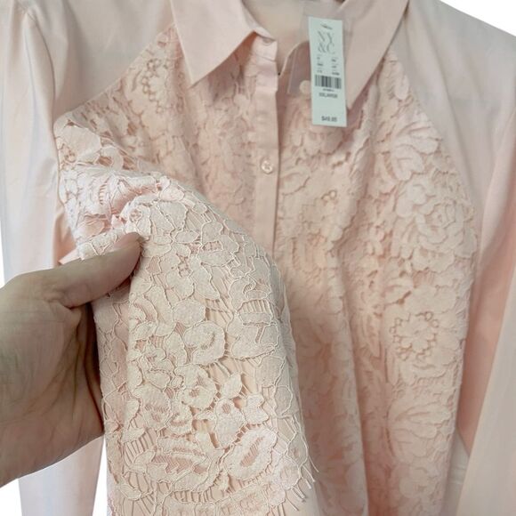 NY&CO 7th Avenue Lace Trim Button Down Blouse - Picture 3 of 6